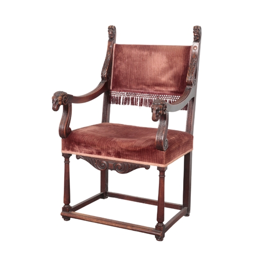 502 - A NEOCLASSICAL MAHOGANY ARMCHAIR the square back flanked by acanthus scrolled supports and carved wo... 