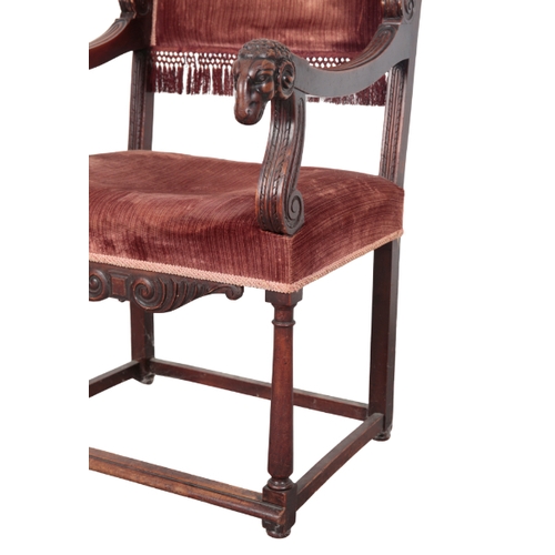 502 - A NEOCLASSICAL MAHOGANY ARMCHAIR the square back flanked by acanthus scrolled supports and carved wo... 