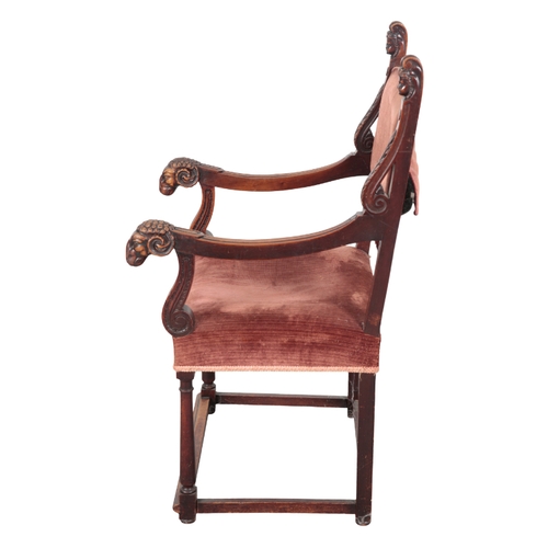 502 - A NEOCLASSICAL MAHOGANY ARMCHAIR the square back flanked by acanthus scrolled supports and carved wo... 