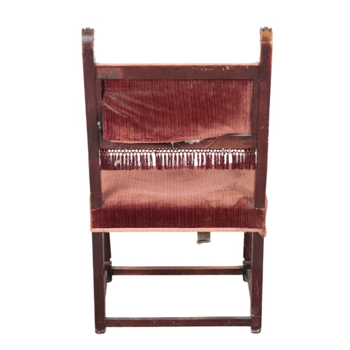 502 - A NEOCLASSICAL MAHOGANY ARMCHAIR the square back flanked by acanthus scrolled supports and carved wo... 