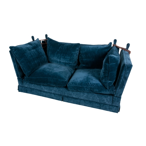 516 - A KNOWLE SOFA with foliate pattern cut-velvet covers, on castors, 100cm high x 200cm wide x 95cm dee... 