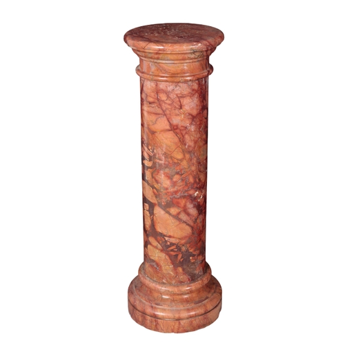 532 - A MARBLE COLUMNAR PLINTH with a moulded top over a cylindrical stem, on a turned pedestal base, 92cm... 