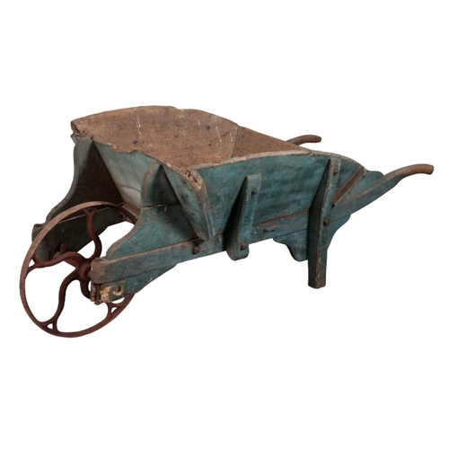 540 - TWO VINTAGE PAINTED WHEELBARROWS ideal for barrow planters, the blue example approximately 60cm high... 