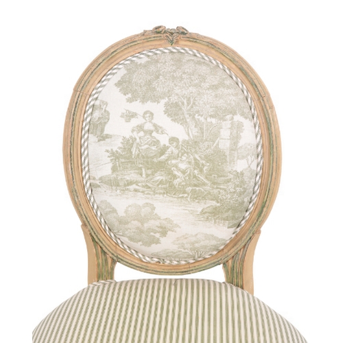 557 - A BELGIAN GREY AND GREEN PAINTED OCCASIONAL CHAIR BY MAISON DE WIT early 20th Century, the oval back... 