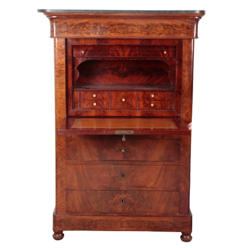 564 - A LOUIS PHILIPPE FRENCH MAHOGANY SECRETAIRE ABATTANT early 19th Century, the top with polished black... 