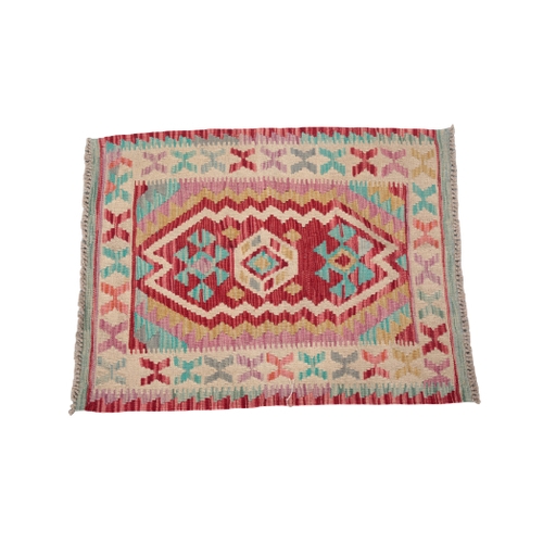 588 - A CONTEMPORARY ANATOLIAN STYLE KILIM RUG woven in 'vegetable' colours with endless lozenge repeat on... 