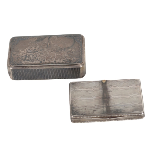 61 - A CONTINENTAL NIELLO WORK CIGARETTE CASE engraved to the lid with horses and cart, 8.5cm wide, toget... 