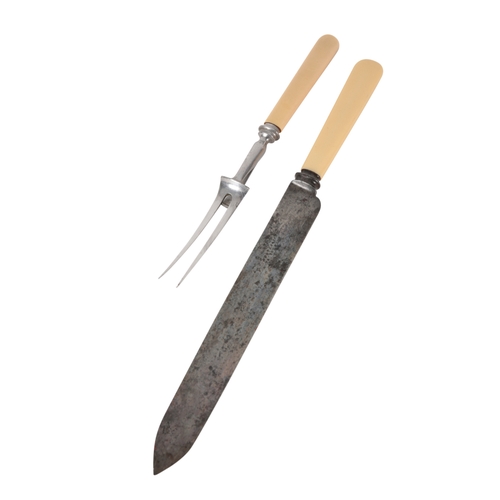 69 - A LATE VICTORIAN SILVER PLATED FISH SERVICE with engraved blades and ivorine handles, comprising six... 