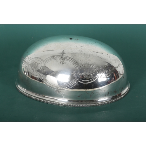 70 - A SET OF THREE 19TH CENTURY SILVER PLATED GRADUATED OVAL CLOCHES with leaf mounts and lobed bodies, ... 