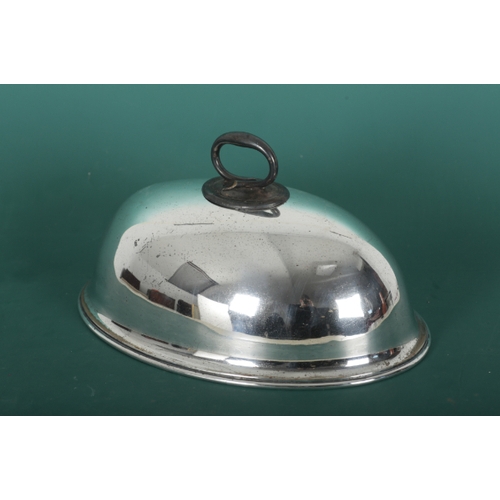 70 - A SET OF THREE 19TH CENTURY SILVER PLATED GRADUATED OVAL CLOCHES with leaf mounts and lobed bodies, ... 