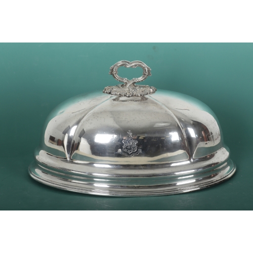 70 - A SET OF THREE 19TH CENTURY SILVER PLATED GRADUATED OVAL CLOCHES with leaf mounts and lobed bodies, ... 