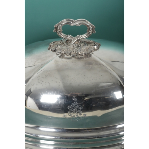 70 - A SET OF THREE 19TH CENTURY SILVER PLATED GRADUATED OVAL CLOCHES with leaf mounts and lobed bodies, ... 