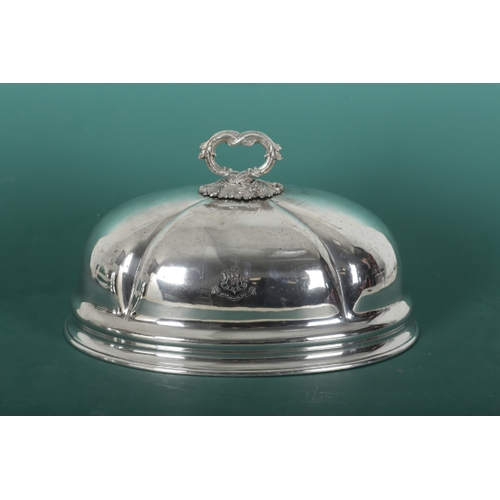 70 - A SET OF THREE 19TH CENTURY SILVER PLATED GRADUATED OVAL CLOCHES with leaf mounts and lobed bodies, ... 