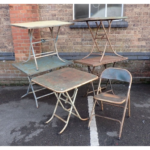 16 - FIVE SIMILAR VINTAGE GARDEN TABLES French, tubular steel, all with distressed paintwork, and a simil... 