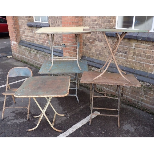 16 - FIVE SIMILAR VINTAGE GARDEN TABLES French, tubular steel, all with distressed paintwork, and a simil... 