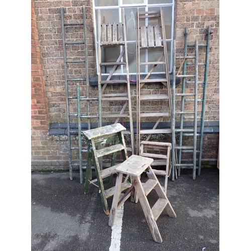21 - A COLLECTION OF VINTAGE WOODEN STEPLADDERS and ladders. Provenance: The Richard Pratley Collection o... 