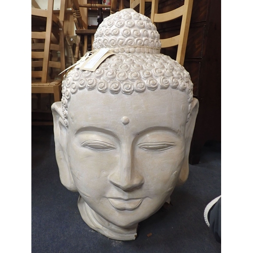35 - A LARGE BUDDHA HEAD, PAINTED of soft terracotta-like material 84cm high (bought at Lot's Road, 2011)... 