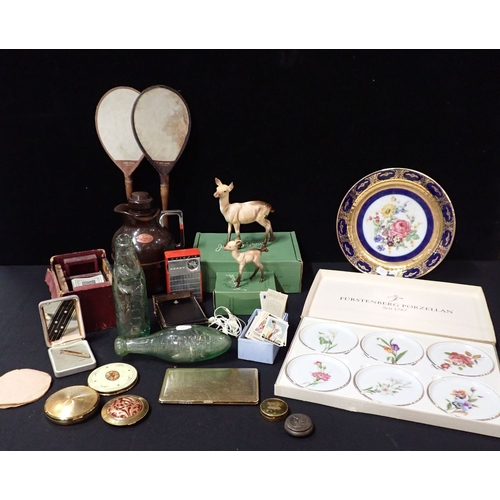48 - A COLLECTION OF SUNDRIES including a pair of early 'Ping-pong' bats, Beswick deer, Bakelite Thermos,... 