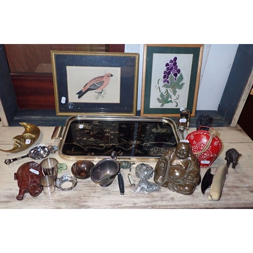 60 - A BRONZED RESIN BUDDHA an Indian bronze elephant and a quantity of decorative ornaments