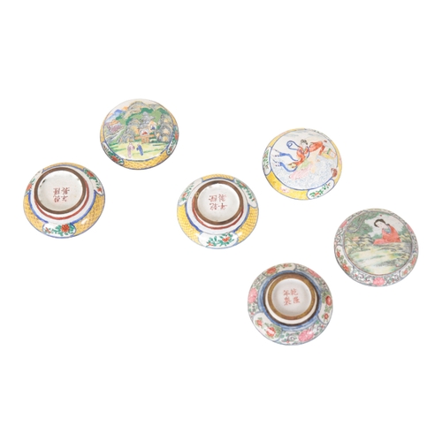 8 - A GROUP OF SIX CHINESE ENAMEL BOXES the tallest example, decorated with peaches and bats, measures 6... 