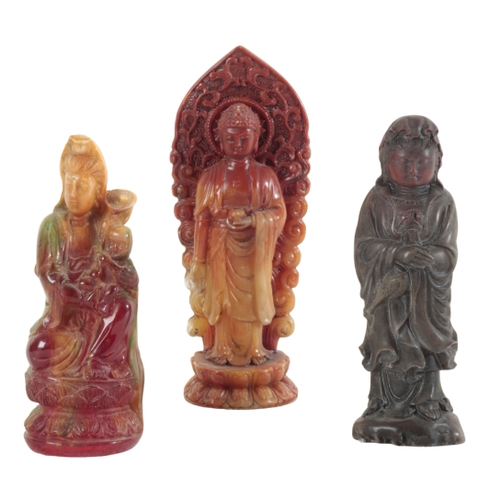 28 - A GROUP OF TEN CHINESE CARVED FIGURES largely soapstone, the tallest 17.5cm high, the shortest 9.5cm... 