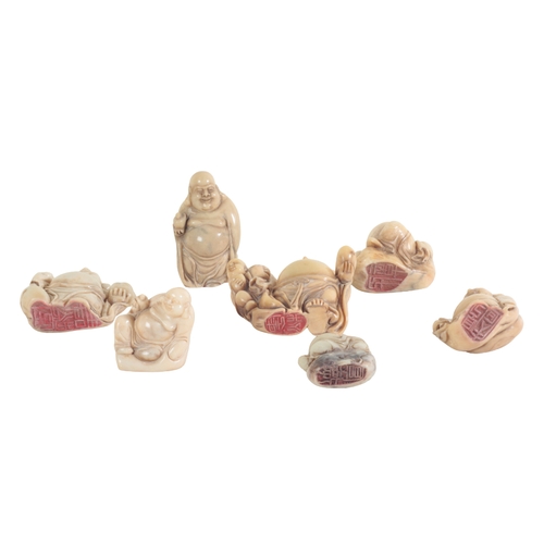 36 - A COLLECTION OF FOURTEEN CHINESE SOAPSTONE CARVINGS thirteen of which are seals, the tallest, a carv... 
