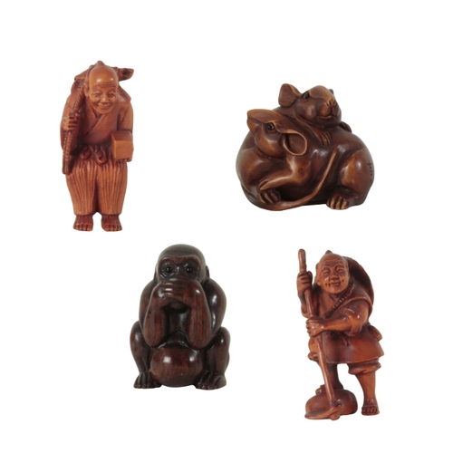 74 - A GROUP OF NINE JAPANESE NETSUKE the tallest example, a monkey seated on a bag, 6cm high, the shorte... 