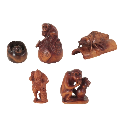 74 - A GROUP OF NINE JAPANESE NETSUKE the tallest example, a monkey seated on a bag, 6cm high, the shorte... 