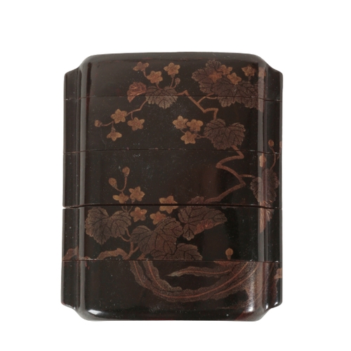 76 - A JAPANESE FOUR-CASE LACQUER INRO Edo period, one side depicting a phoenix, the other flora, 7cm hig... 