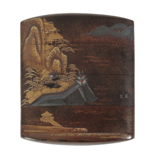 81 - TWO JAPANESE INRO including a Japanese brown-ground four-case inro, 19th century, decorated with oxe... 