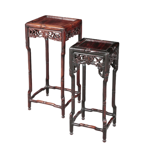 119 - THREE CHINESE TABLES including a hardwood two-tier side table, 20th century, with pierced and carved... 