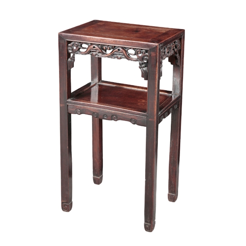 119 - THREE CHINESE TABLES including a hardwood two-tier side table, 20th century, with pierced and carved... 