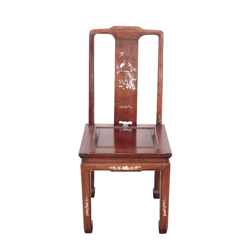 121 - A CHINESE HARDWOOD CHAIR Qing, with a square floating panel seat and mother of pearl inlay of foliag... 