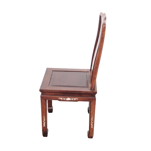 121 - A CHINESE HARDWOOD CHAIR Qing, with a square floating panel seat and mother of pearl inlay of foliag... 