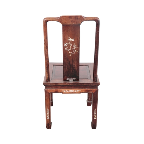 121 - A CHINESE HARDWOOD CHAIR Qing, with a square floating panel seat and mother of pearl inlay of foliag... 