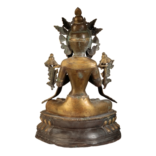 123 - A LARGE SINO-TIBETAN BRONZE OF MAITREYA Qing or later, seated on a double lotus base, 47cm high