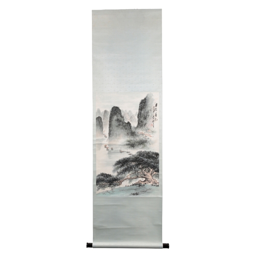 140 - A CHINESE CONTEMPORARY INK WORK BY JIAG SONGGU a mountainous landscape scene, signed, 74cm high x 45... 