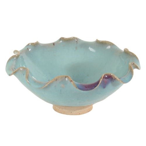 147 - A CHINESE 'JUNYAO' BOWL Ming or later, with a scalloped border, turquoise glaze and aubergine splash... 