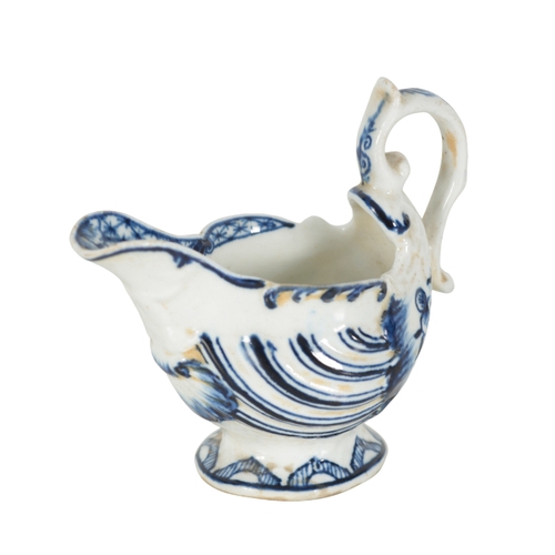 176 - AN 18TH CENTURY WORCESTER BLUE AND WHITE PORCELAIN âSILVER SHAPEâ SAUCE BOAT first period c. 175... 