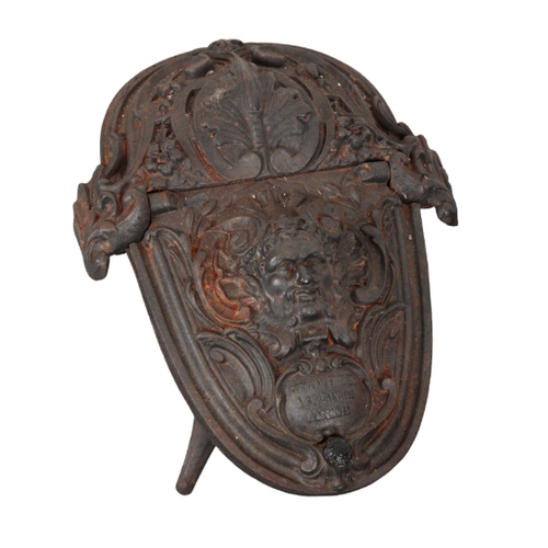 187 - A PAIR OF FRENCH CAST IRON COAL SCUTTLES 19th or early 20th century, the hinged lids cast with faces... 