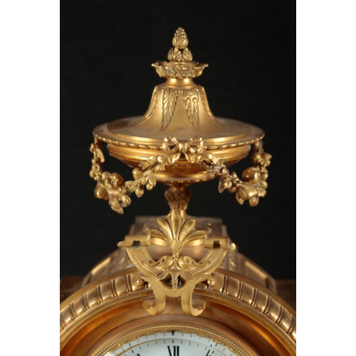 194 - A 19TH CENTURY FRENCH GILT BRONZE MANTLE CLOCK the sunken dial with visual escapement, two train mov... 