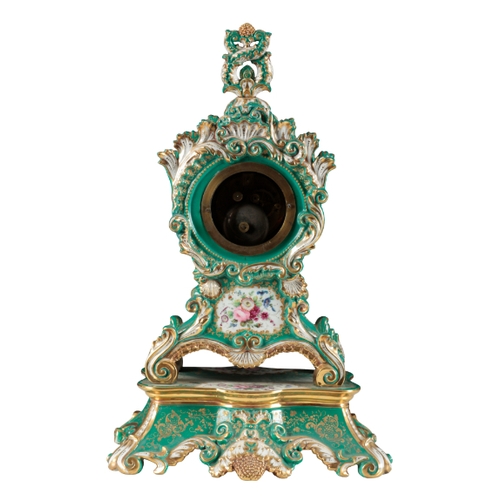 200 - A 19TH CENTURY FRENCH PORCELAIN MANTLE CLOCK the silvered engine turned dial with Roman numerals, th... 