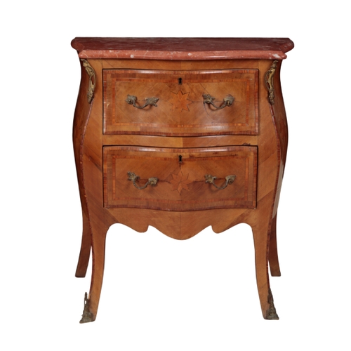 264 - A PAIR OF FRENCH MARBLE TOP BEDSIDE COMMODES 19th century, of bombe form, the serpentine tops over t... 