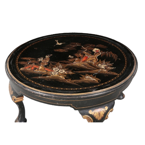 272 - A LATE 19TH CENTURY CHINOISERIE OCCASIONAL TABLE on cabriole legs, 40cm high x 70cm diam.