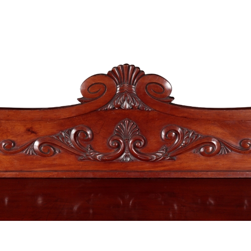 278 - A REGENCY MAHOGANY PEDESTAL SIDEBOARD with reeded and canted front corners, the recessed top fitted ... 