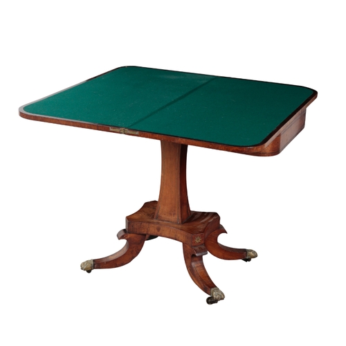 285 - A REGENCY ROSEWOOD AND BRASS INLAID CARD TABLE early 19th century, the top opening to a green baize ... 