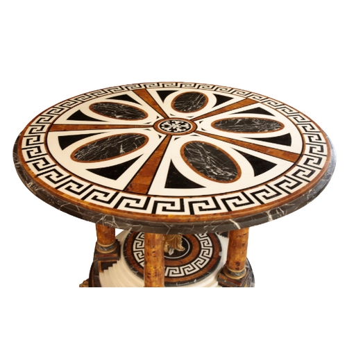 296 - A REGENCY STYLE SPECIMEN MARBLE CENTRE TABLE OF GRECIAN DESIGN the circular top is inlaid with a cen... 