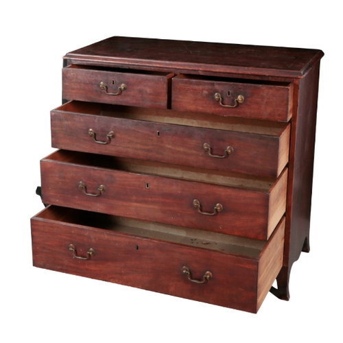 304 - A LATE GEORGE III MAHOGANY CHEST the moulded top over an arrangement of graduated drawers, on outswe... 