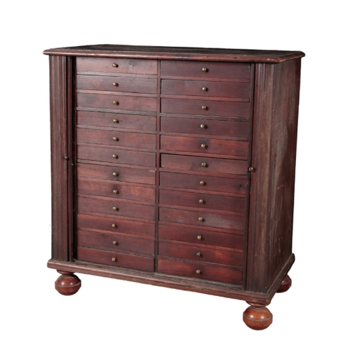 305 - AN UNUSUAL MAHOGANY SIDE CABINET 19th or early 20th century, with tambour sliding doors opening to r... 