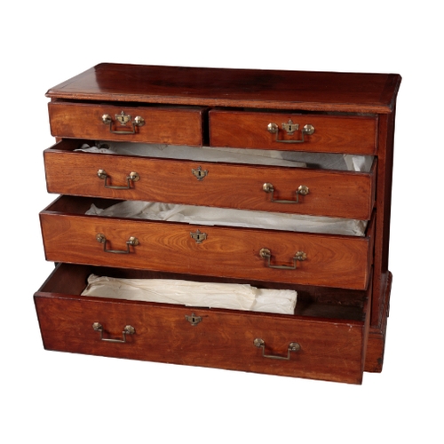 330 - A GEORGE III MAHOGANY CHEST OF DRAWERS fitted two short and three long drawers with urn escutcheons,... 